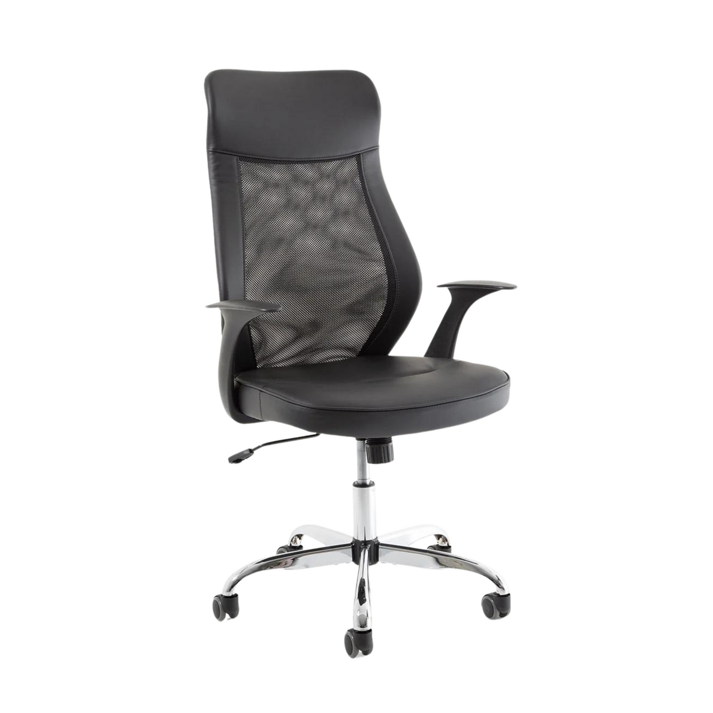 Baye High Mesh Back Task Operator Black Leather Office Chair with Arms