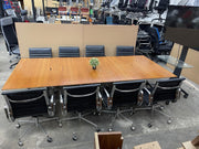 Walnut Mobile Meeting Table With 8 X Leather Adjustable Chairs