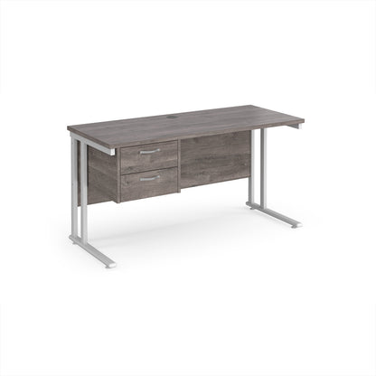 Maestro 25 cantilever 600mm deep desk with 2 drawer ped - MC614P2WHGO
