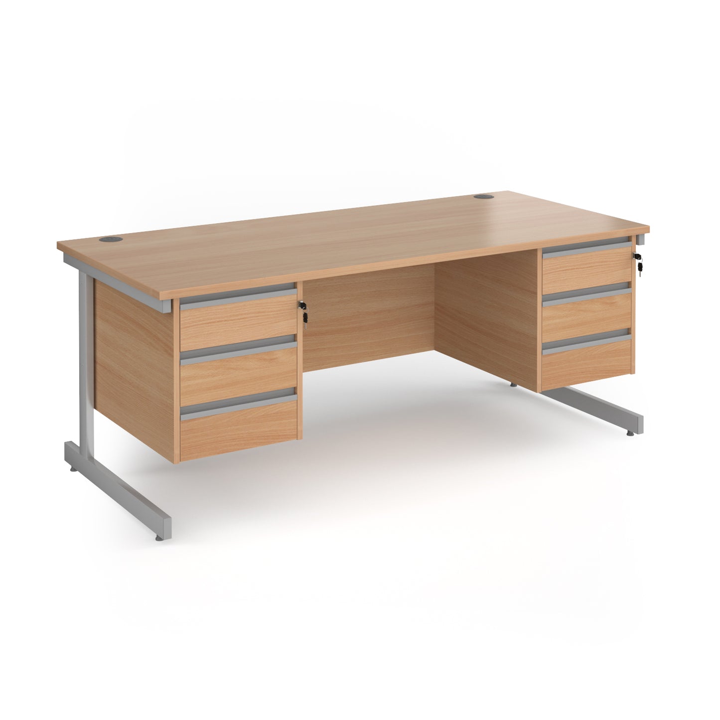 Contract 25 cantilever leg straight desk with 3 and 3 drawer peds - CC18S33-S-B