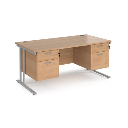Maestro 25 cantilever 800mm deep desk with 2 x 2 drawer peds - MC16P22SB
