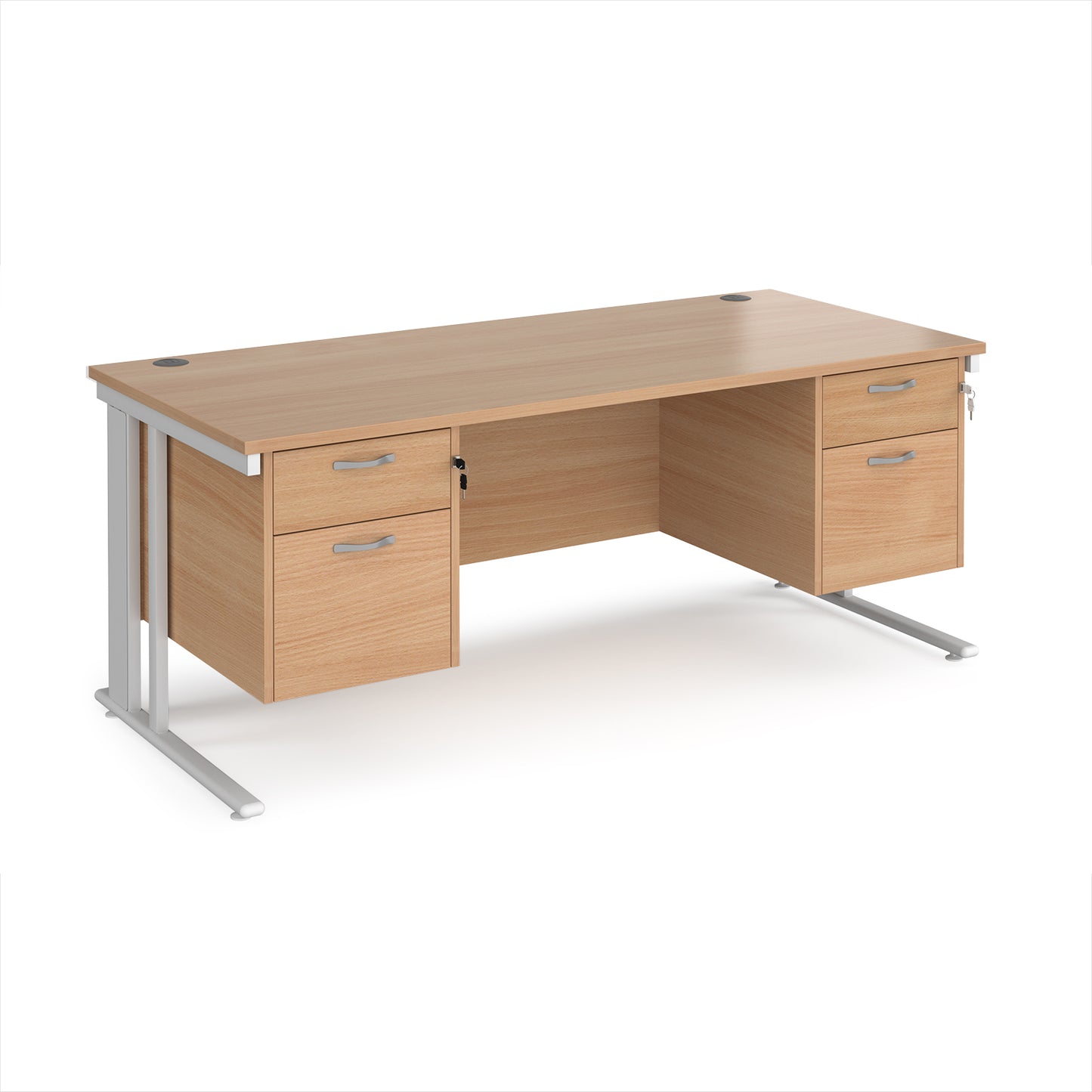 Maestro 25 cable managed 800mm deep desk with 2 x 2 drawer peds - MCM18P22WHB