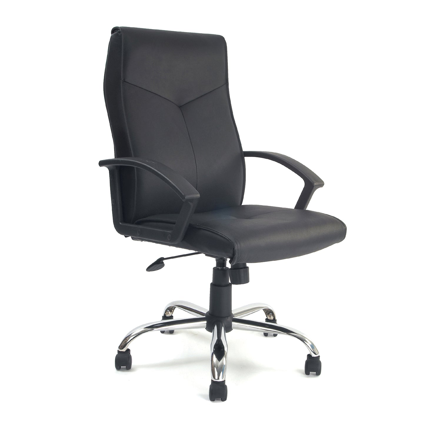 Weston – High Back Leather Faced Executive Armchair with Chrome Base – Black