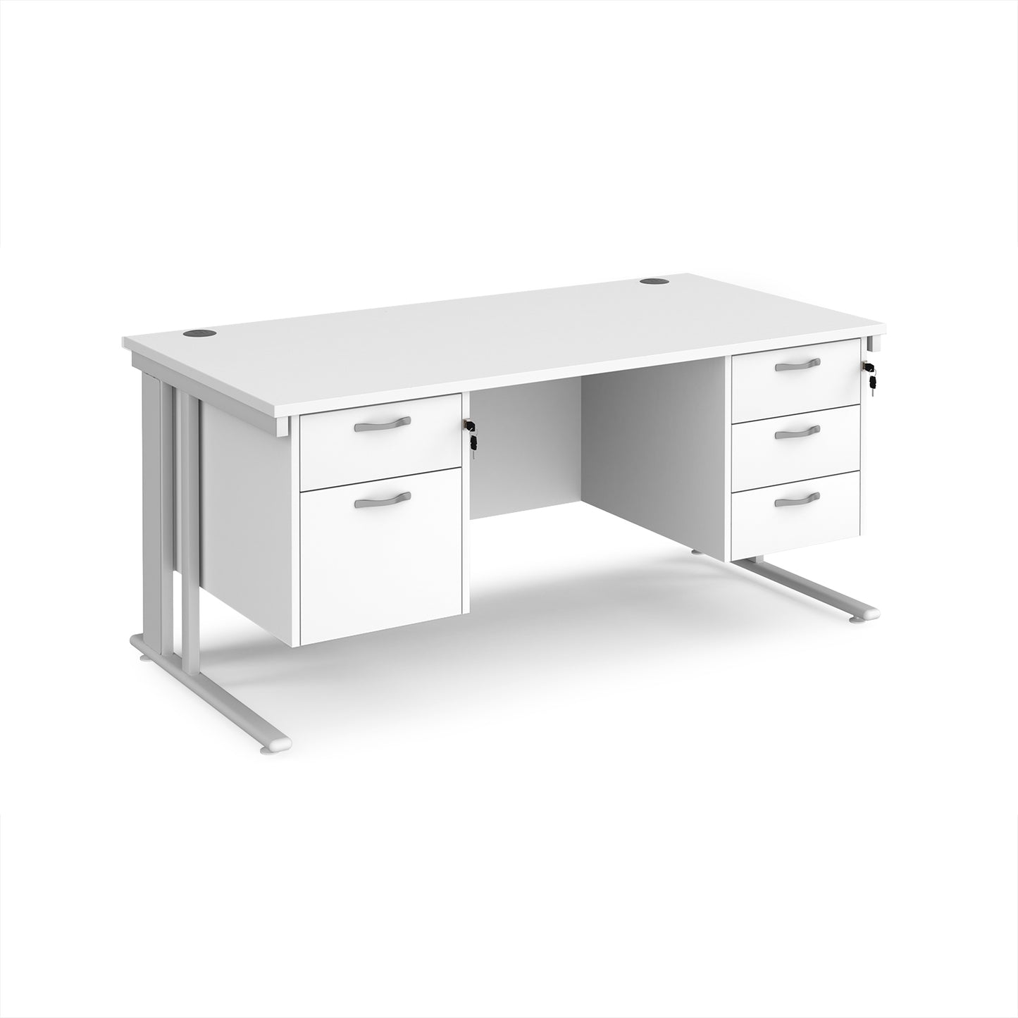 Maestro 25 cable managed 800mm deep desk with 2 & 3 drawer peds - MCM16P23WHWH