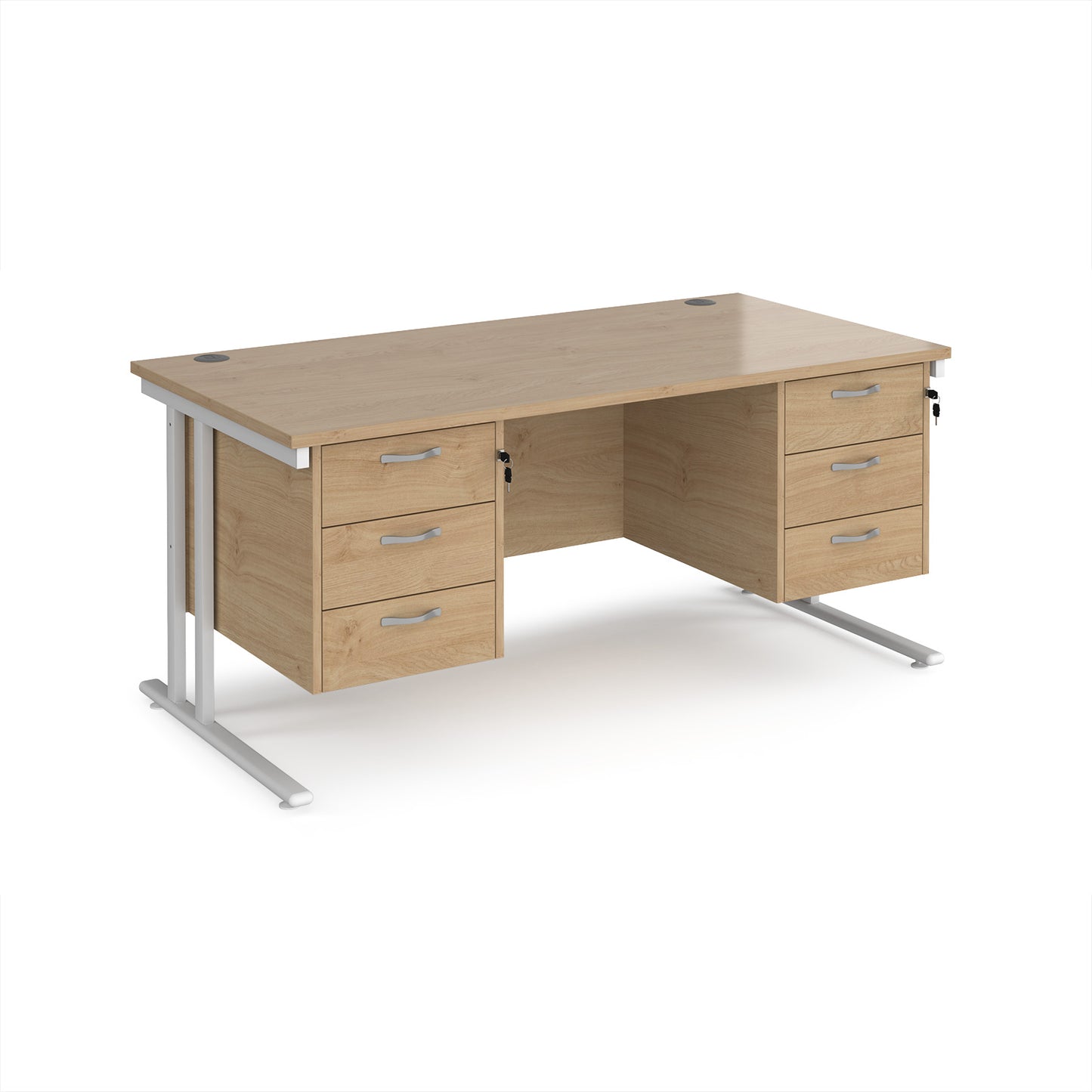 Maestro 25 cantilever 800mm deep desk with 2 x 3 drawer peds - MC16P33WHKO