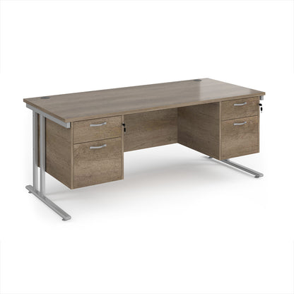 Maestro 25 cantilever 800mm deep desk with 2 x 2 drawer peds - MC18P22SNO