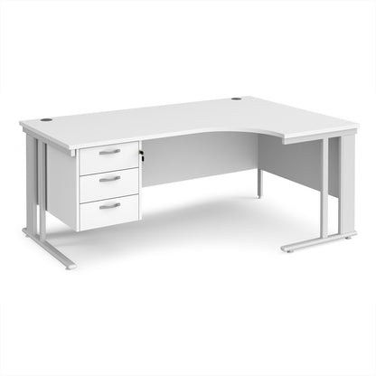 Maestro 25 cable managed right hand ergonomic desk with 3 drawer ped - MCM18ERP3WHWH