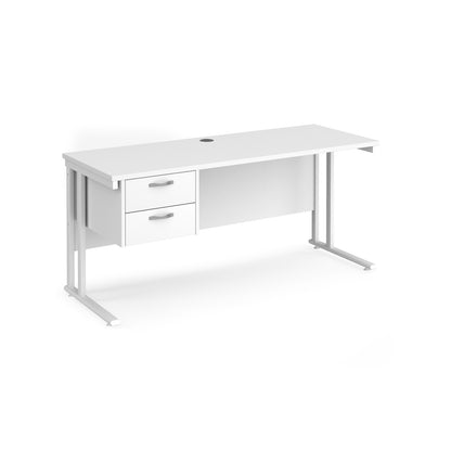 Maestro 25 cantilever 600mm deep desk with 2 drawer ped - MC616P2WHWH