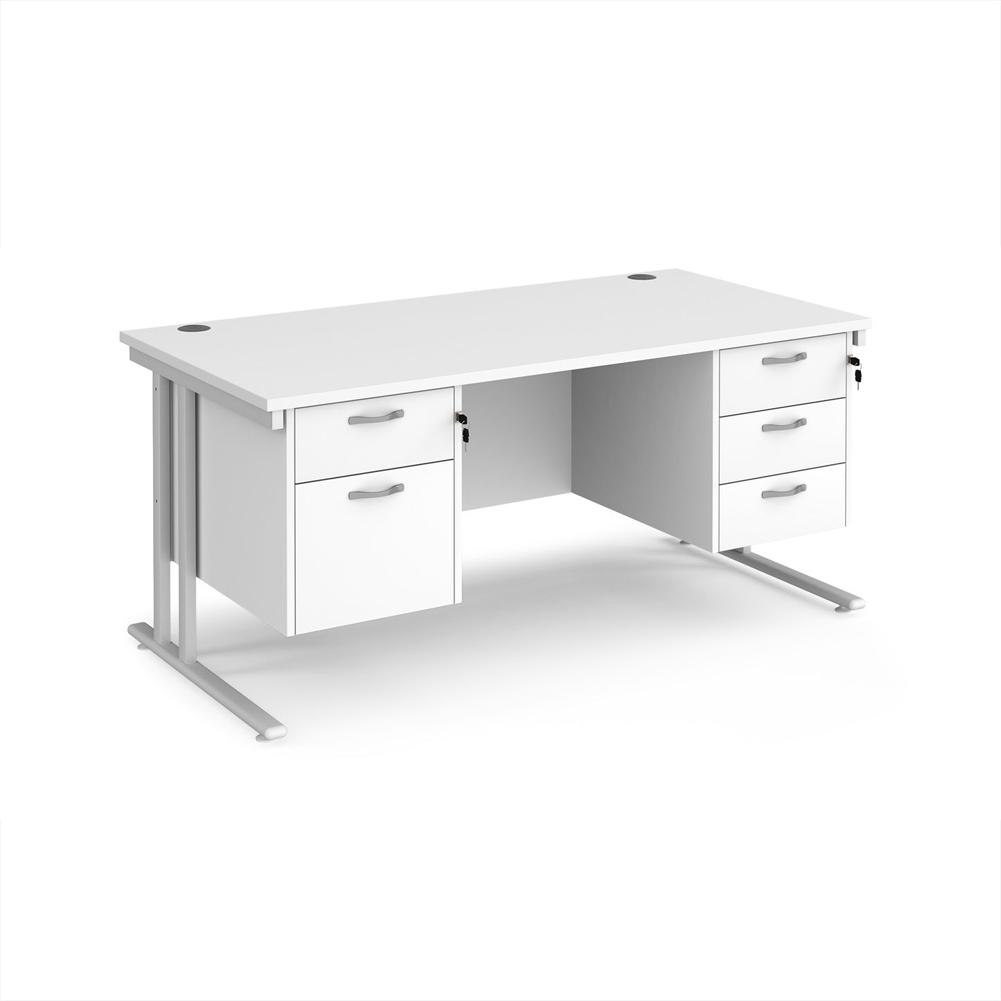 Maestro 25 cantilever 800mm deep desk with 2 & 3 drawer peds - MC16P23WHWH
