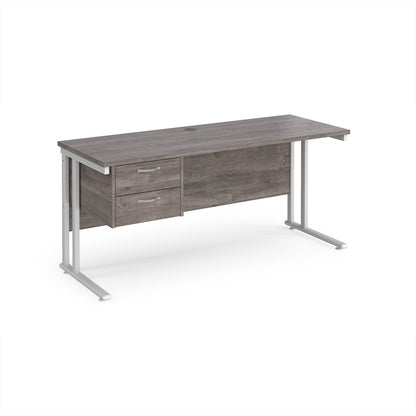 Maestro 25 cantilever 600mm deep desk with 2 drawer ped - MC616P2WHGO