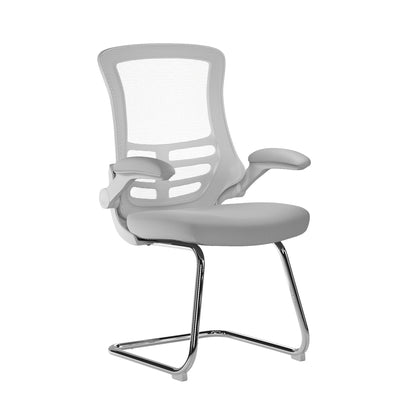 Luna - Best Selling Designer Cantilever White Framed Mesh Chair with Folding Arms