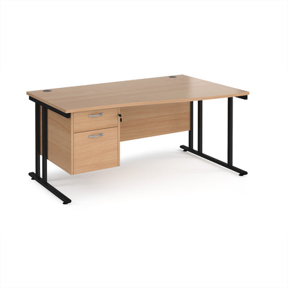 Maestro 25 cantilever right hand wave desk with 2 drawer ped - MC16WRP2KB
