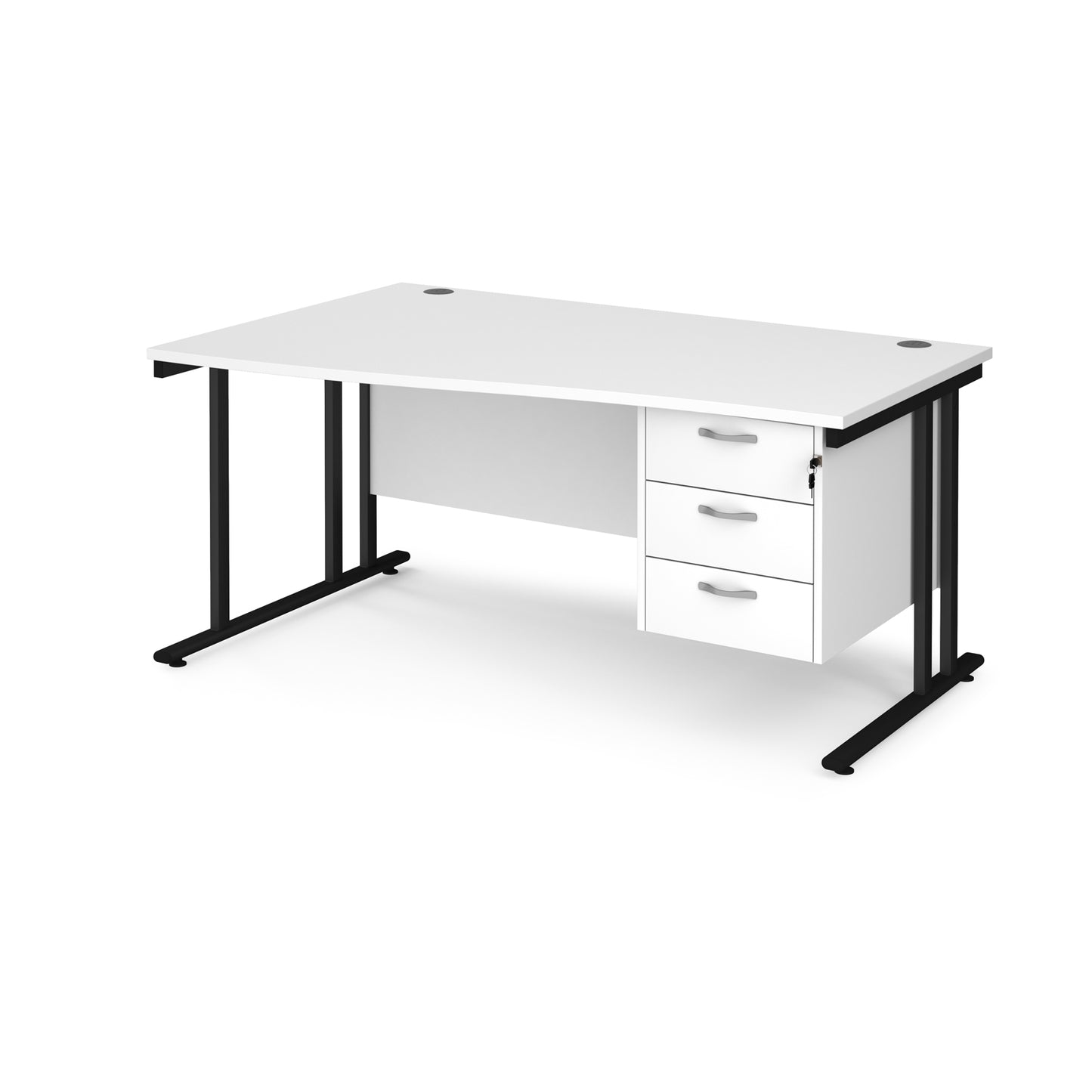 Maestro 25 cantilever left hand wave desk with 3 drawer ped - MC16WLP3KWH
