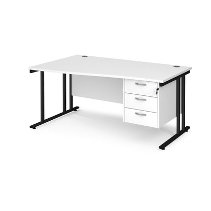 Maestro 25 cantilever left hand wave desk with 3 drawer ped - MC16WLP3KWH