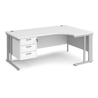 Maestro 25 cable managed right hand ergonomic desk with 3 drawer ped - MCM18ERP3SWH