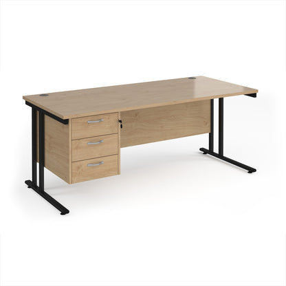 Maestro 25 cantilever 800mm deep desk with 3 drawer ped - MC18P3KKO