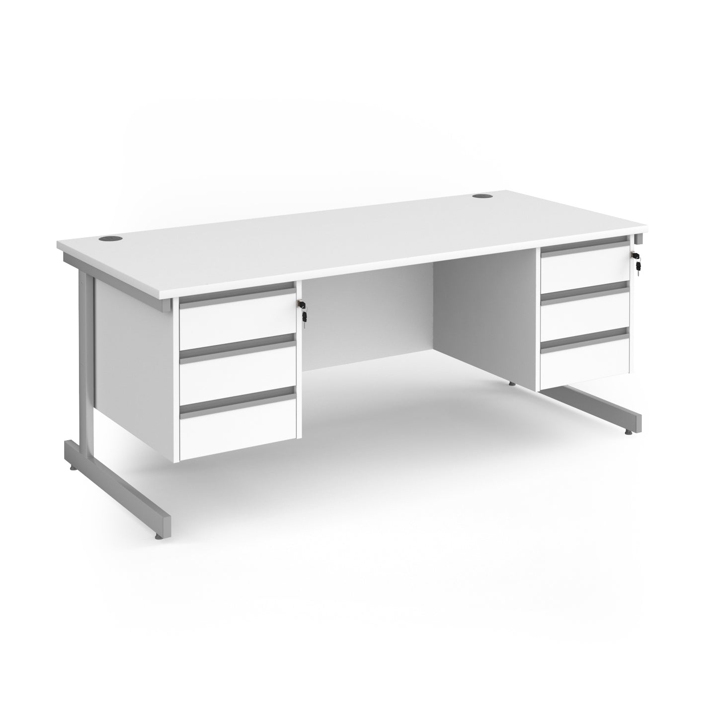 Contract 25 cantilever leg straight desk with 3 and 3 drawer peds - CC18S33-S-WH