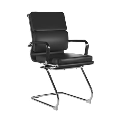 Bonded Leather Medium Back Visitor Armchair with Individual Back Cushions and Chrome Arms & Base