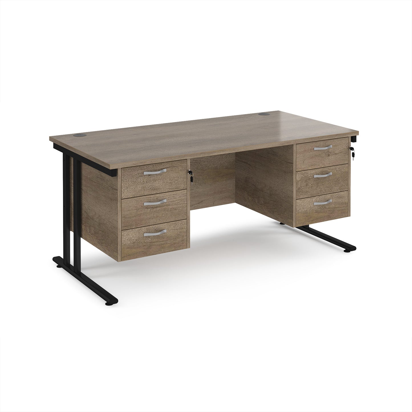Maestro 25 cantilever 800mm deep desk with 2 x 3 drawer peds - MC16P33KNO