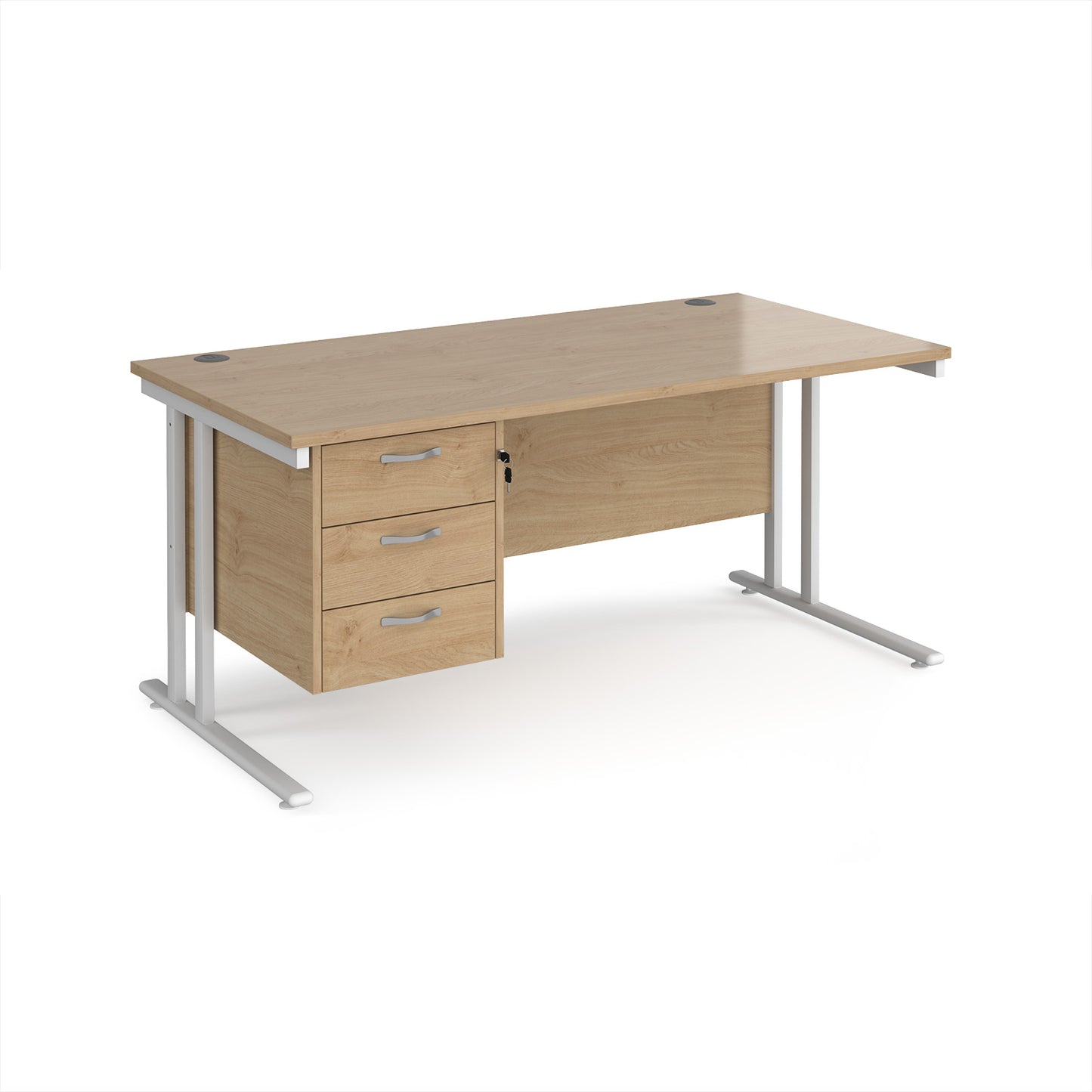 Maestro 25 cantilever 800mm deep desk with 3 drawer ped - MC16P3WHKO