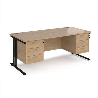 Maestro 25 cantilever 800mm deep desk with 2 x 3 drawer peds - MC18P33KKO