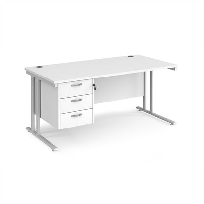 Maestro 25 cantilever 800mm deep desk with 3 drawer ped - MC16P3WHWH