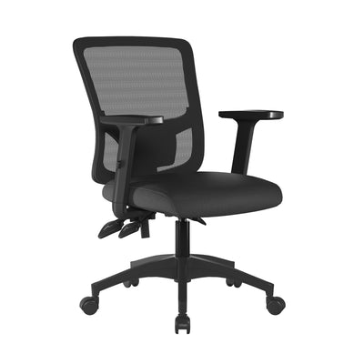 Medium Back 3 Lever Mesh Task Chair with Fabric Seat, Height Adjustable Arms, Height Adjustable Back and independent Back Angle Adjustment