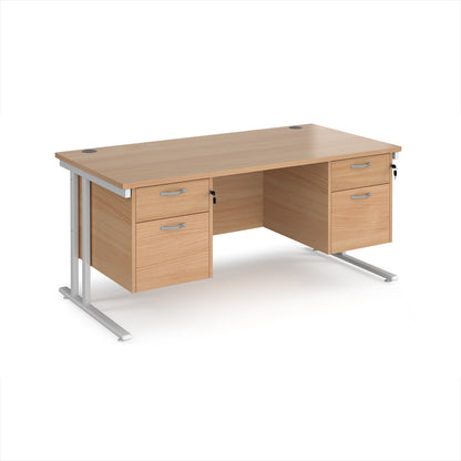 Maestro 25 cantilever 800mm deep desk with 2 x 2 drawer peds - MC16P22WHB