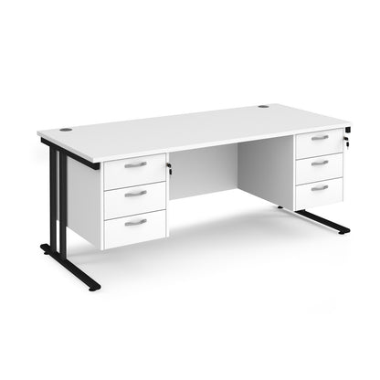 Maestro 25 cantilever 800mm deep desk with 2 x 3 drawer peds - MC18P33KWH
