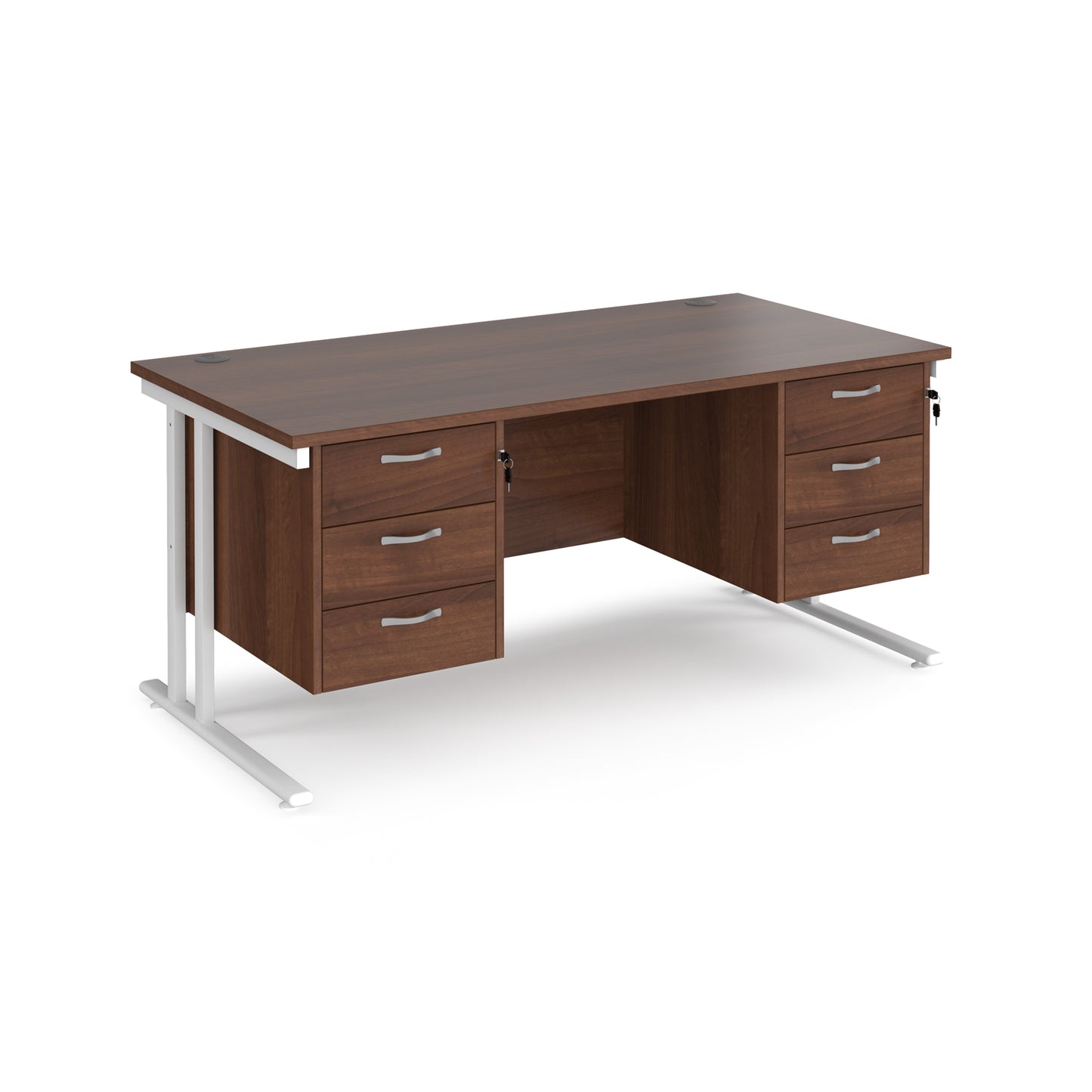Maestro 25 cantilever 800mm deep desk with 2 x 3 drawer peds - MC16P33WHW