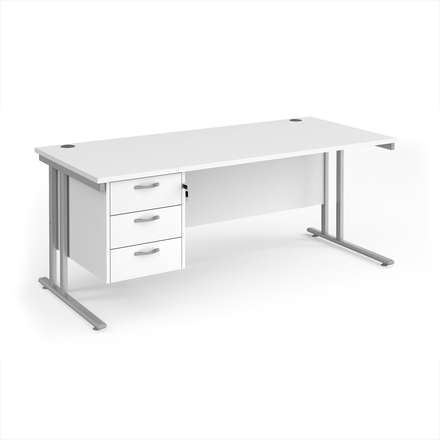 Maestro 25 cantilever 800mm deep desk with 3 drawer ped - MC18P3SWH