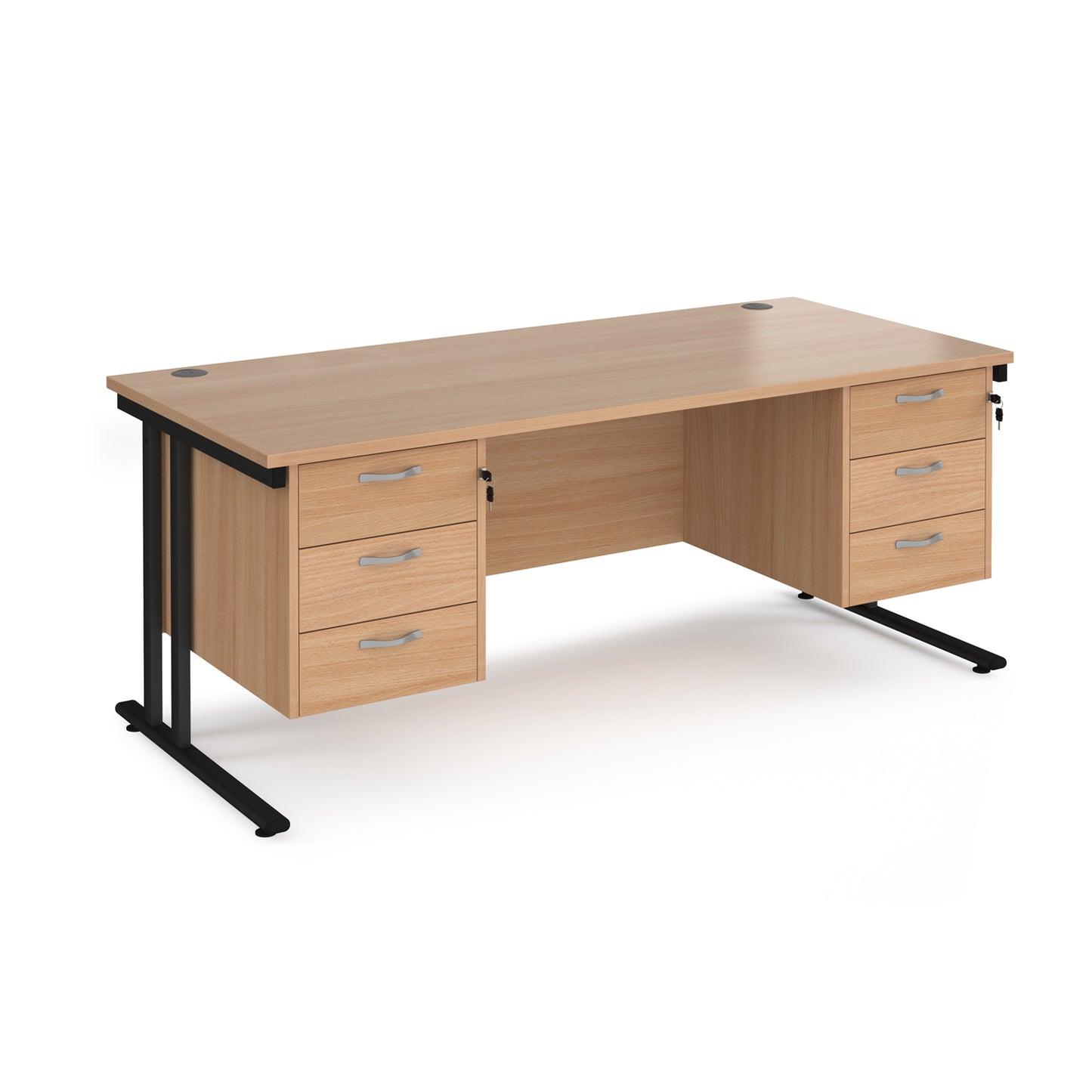 Maestro 25 cantilever 800mm deep desk with 2 x 3 drawer peds - MC18P33KB