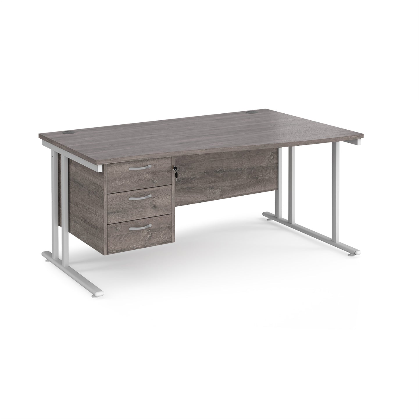 Maestro 25 cantilever right hand wave desk with 3 drawer ped - MC16WRP3WHGO