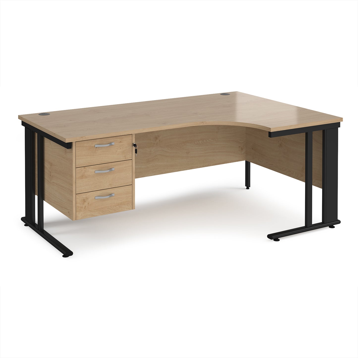 Maestro 25 cable managed right hand ergonomic desk with 3 drawer ped - MCM18ERP3KKO