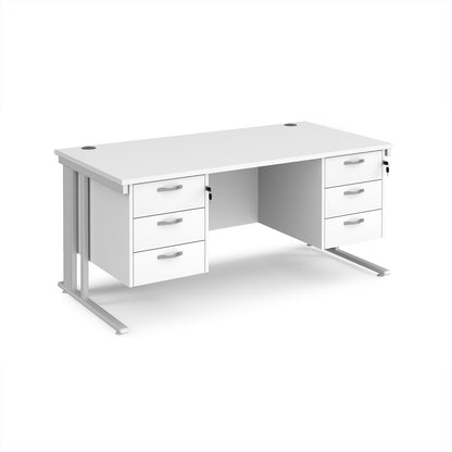 Maestro 25 cable managed 800mm deep desk with 2 x 3 drawer peds - MCM16P33WHWH