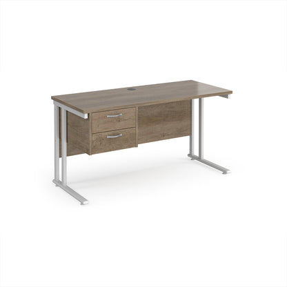 Maestro 25 cantilever 600mm deep desk with 2 drawer ped - MC614P2WHNO
