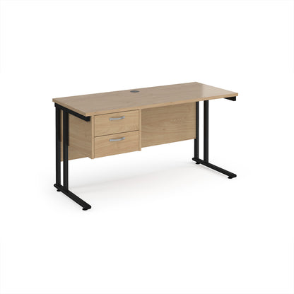 Maestro 25 cantilever 600mm deep desk with 2 drawer ped - MC614P2KKO