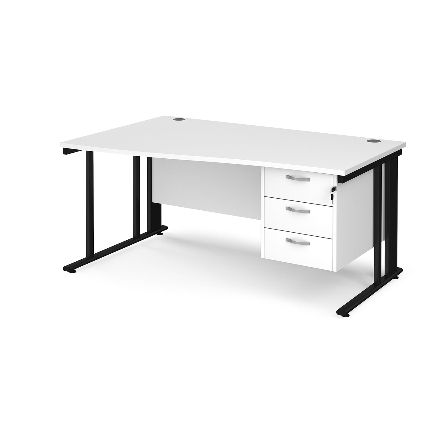 Maestro 25 cable managed left hand wave desk with 3 drawer ped - MCM16WLP3KWH
