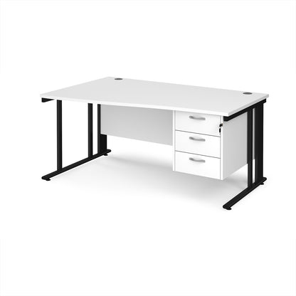 Maestro 25 cable managed left hand wave desk with 3 drawer ped - MCM16WLP3KWH