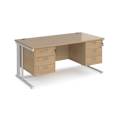 Maestro 25 cable managed 800mm deep desk with 2 x 3 drawer peds - MCM16P33WHKO
