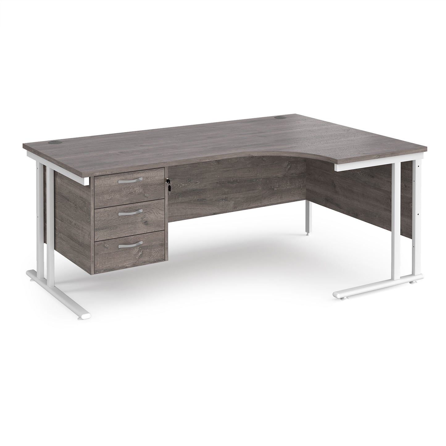 Maestro 25 cantilever right hand ergonomic desk with 3 drawer ped - MC18ERP3WHGO