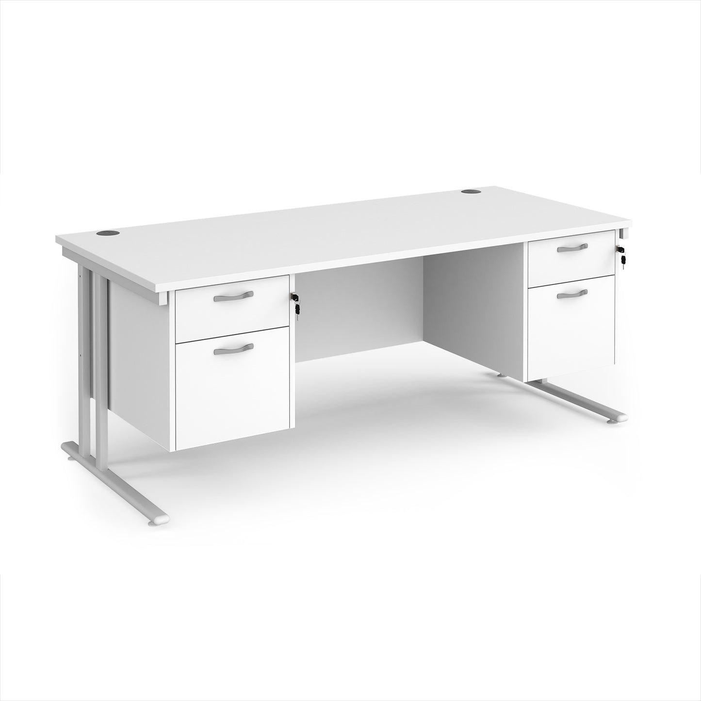 Maestro 25 cantilever 800mm deep desk with 2 x 2 drawer peds - MC18P22WHWH