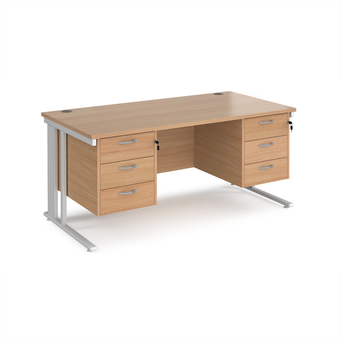 Maestro 25 cable managed 800mm deep desk with 2 x 3 drawer peds - MCM16P33WHB