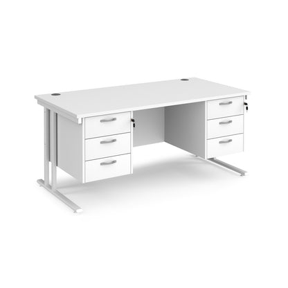 Maestro 25 cantilever 800mm deep desk with 2 x 3 drawer peds - MC16P33WHWH