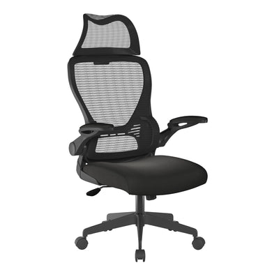 High Back Mesh Chair with Moulded Seat Foam, Folding Arms and Headrest