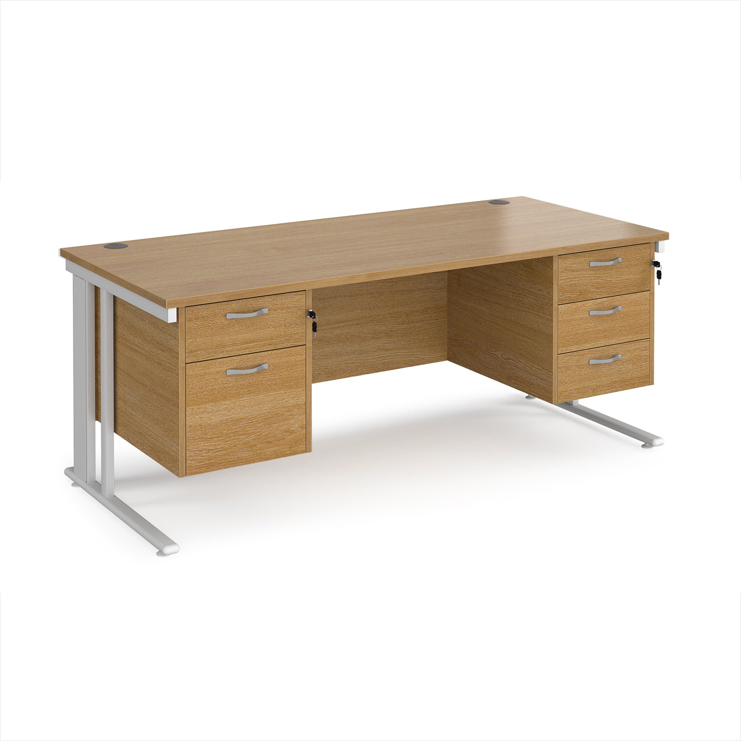 Maestro 25 cable managed 800mm deep desk with 2 & 3 drawer peds - MCM18P23WHO