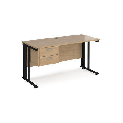 Maestro 25 cable managed 600mm deep desk with 2 drawer ped - MCM614P2KKO