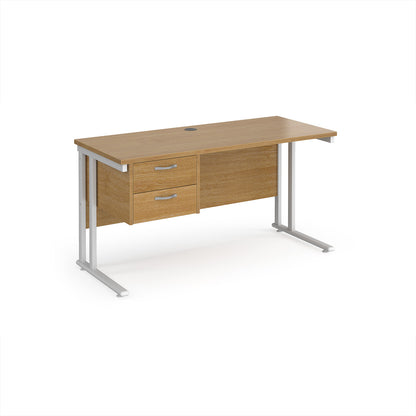 Maestro 25 cantilever 600mm deep desk with 2 drawer ped - MC614P2WHO
