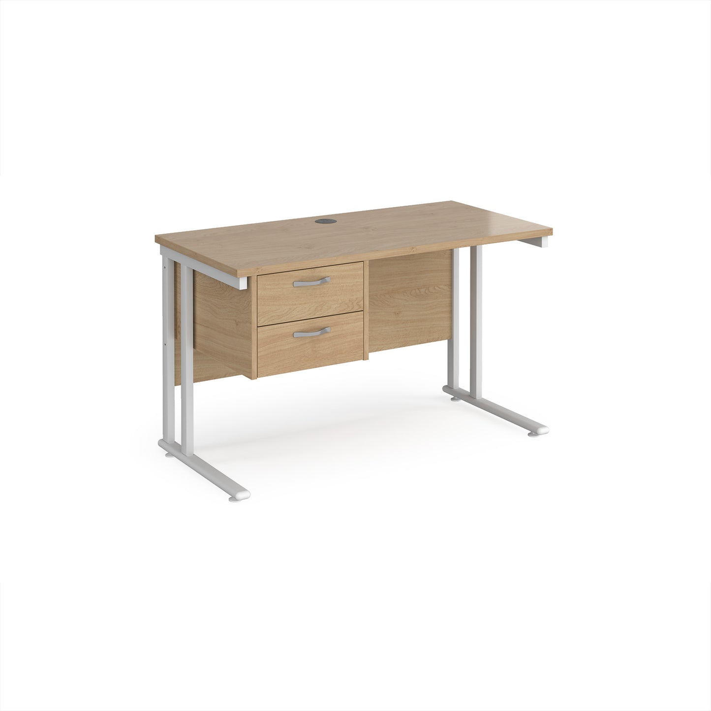 Maestro 25 cantilever 600mm deep desk with 2 drawer ped - MC612P2WHKO