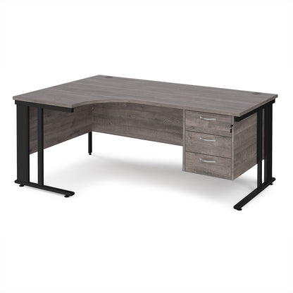 Maestro 25 cable managed left hand ergonomic desk with 3 drawer ped - MCM18ELP3KGO